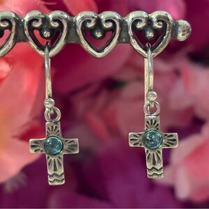 Silpada Sterling Silver Cross Petite Earrings with Glass- W2134